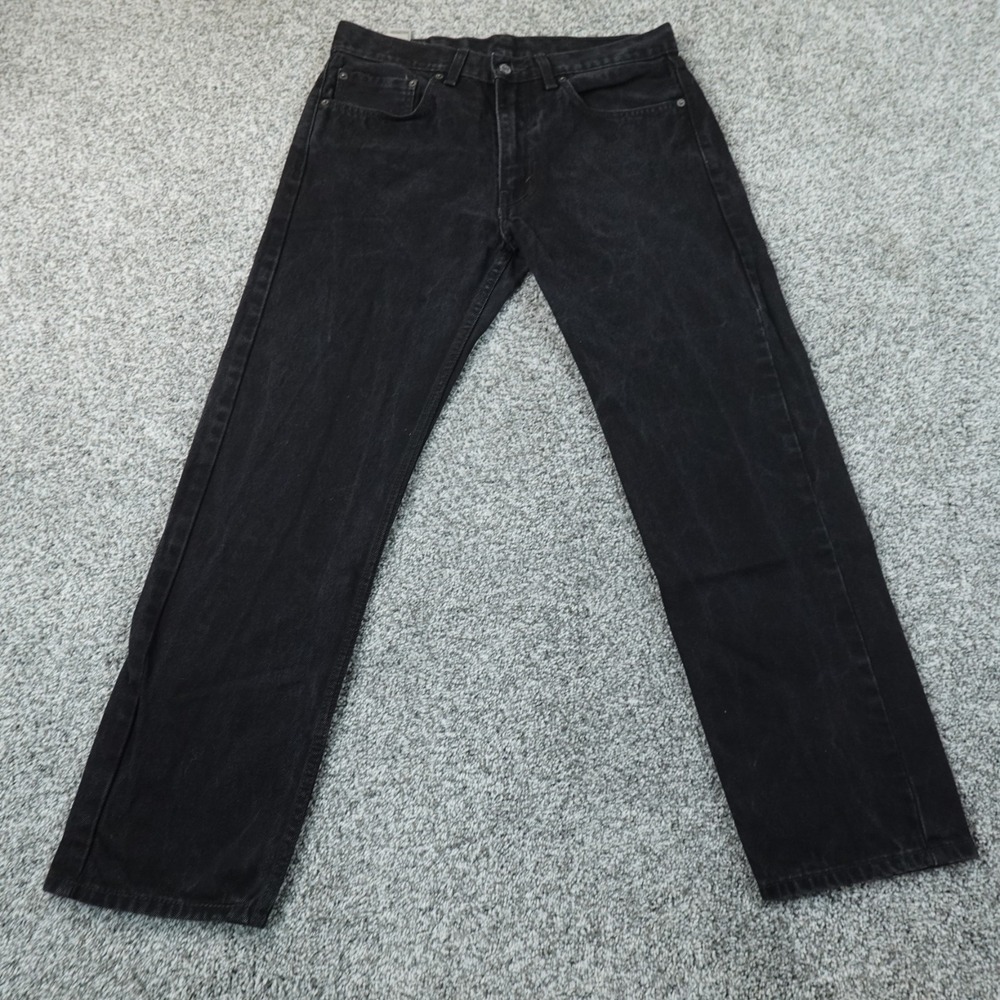 Levis Jeans Mens 34X30 Dark Black Denim Pants 505 Straight Leg Western Cotton